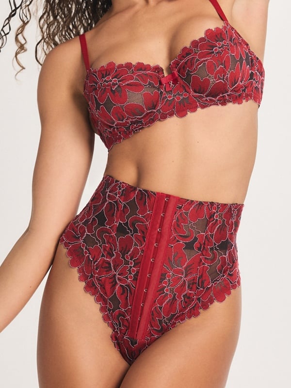 Floral Corded Lace High-Waist Thong Panty