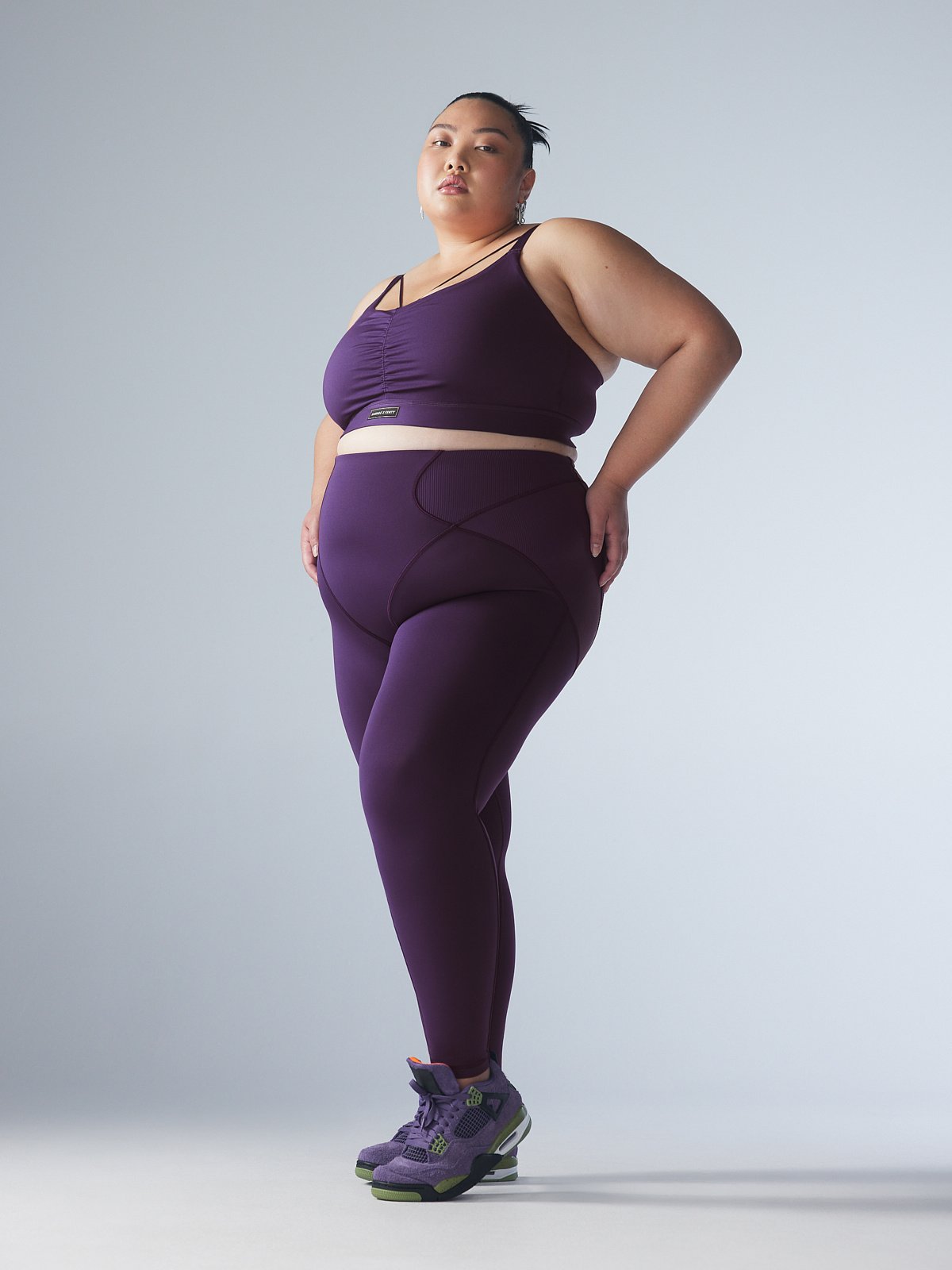 Purple with Red Stripe Leggings Plus Size - A Girl Exercising
