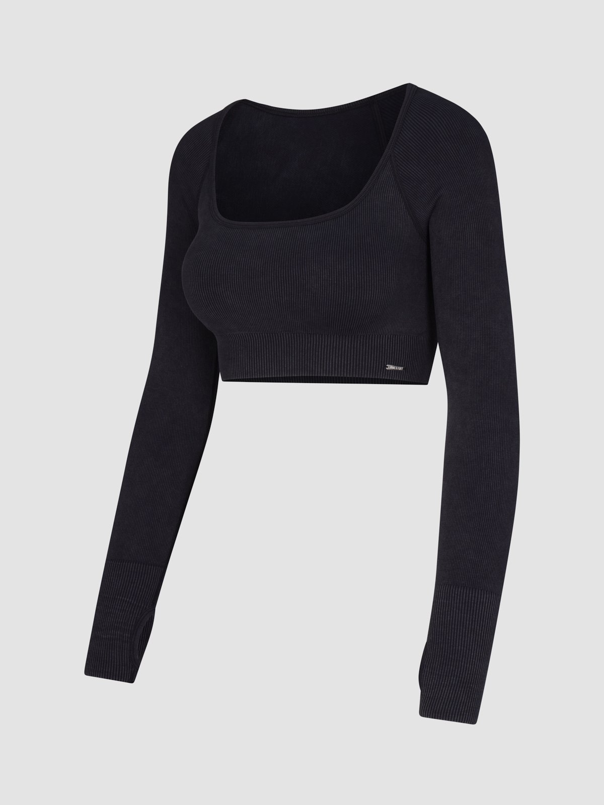 Seamless Sport Long-Sleeve Cropped Bra Top in Black | SAVAGE X FENTY