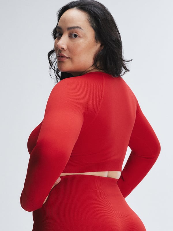 Seamless Rib Sport Long-Sleeve Cropped Bra Top