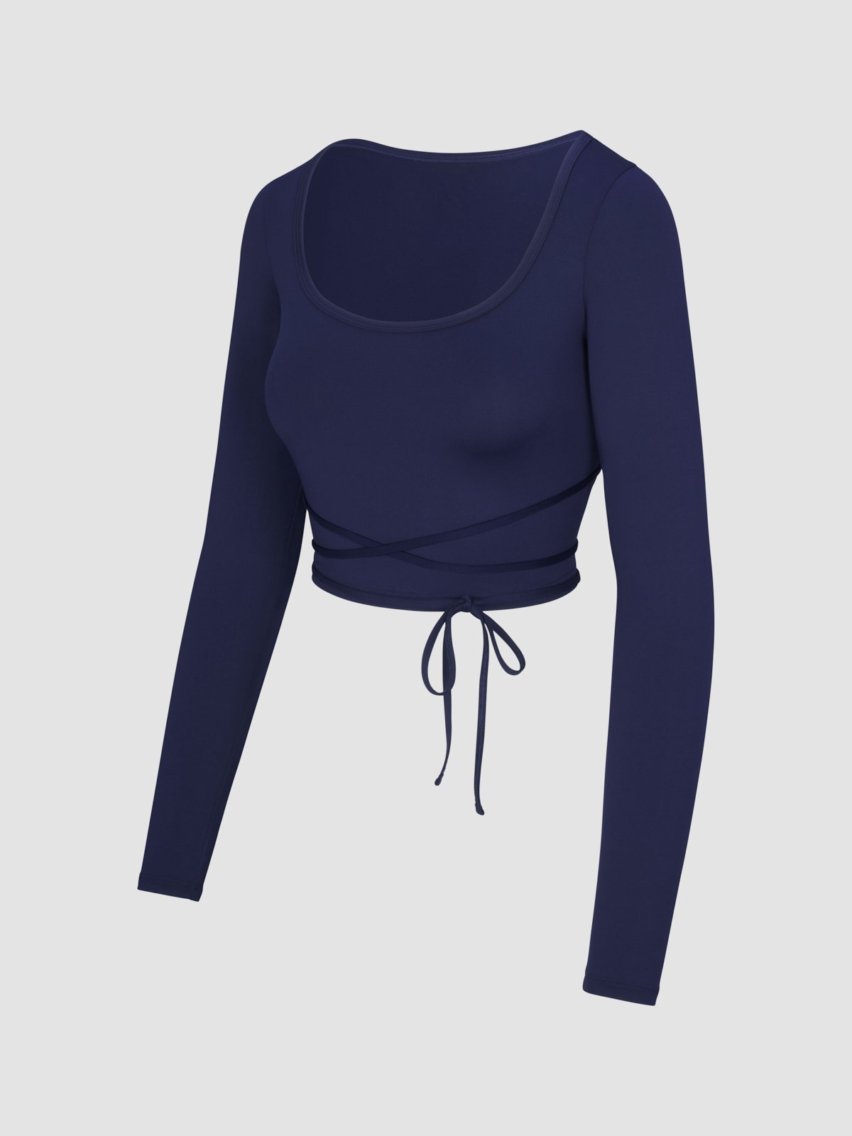 Light Layer Scoop-Neck Cropped Tie Long-Sleeve Top